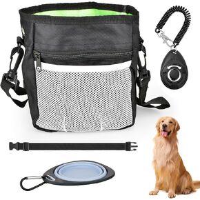 CONLI Dog Treat Pouch with Folding Bowl and Training Clicker, Treat Pouches for Pet Training Built-in Poop Bag Dispenser, Dog Training Treat Pouch for Pet Training Walking