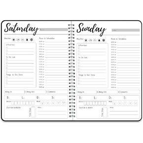 Work Planner,Daily & Weekly Spiral Planner with Hourly Schedules, To Do List, Tasks, Expense tracker, Undated 7 Days Planner Start Anytime, Flexible PVC Waterproof Cover, 10x7.3 inches