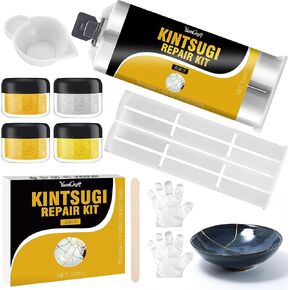 50ml Kintsugi Repair kit Gold Silver, Food Safe Kintsugi Kit Repair, Porcelain Repair Kit for Repair Broken Porcelain, Glass, Sculptures, Meaningful Gifts, Japanese Art Kintsugi Craft - Beginners