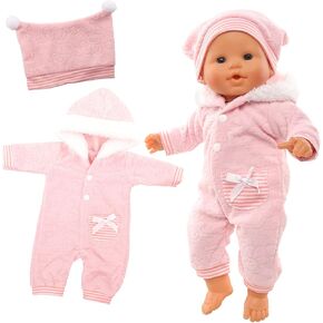 Miunana Baby Doll Clothes 14 to 16 Inch Doll Pink Jumpsuit Hooded Outfits with Cap Handmade Rompers Clothing Set