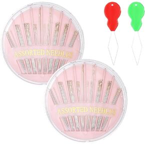 TIESOME 60 PCS Premium Hand Sewing Needles, 6 Sizes 2 Boxes Assorted Sewing Needles with 2 PCS Threaders Stainless Steel Large Eye Hand Sewing Needles for Hand Sewing Repair (Pink)