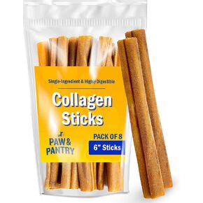 Paw & Pantry 6" Beef Collagen Sticks for Dogs (8 Pk) - Rawhide Free All Natural Collagen Chews for Dogs - Long Lasting Dog Collagen Sticks - Dog Treats Promote Hip, Joint, Skin, Coat, & Dental Health
