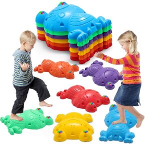 Stepping Stones for Kids with LED Ambient Lights, 6Pcs Non-Slip Balance River Stones, Frog Jumping Stone, Promoting Toddler's Coordination Skills, Sensory Play Equipment Toys