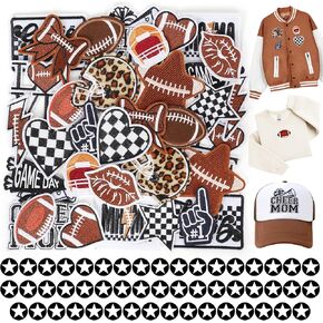 Iron On Embroidered Football Patches for Hats: Meneng 84PCS Football Helmet Sports Patch for Jackets Hoodies Backpacks - Star Stickers Sew On Applique for Football Enthusiasts Team Fans DIY Cratfs