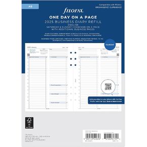 Filofax Calendar Diary Refill, A5 Size, One Day on One Page with Appointments, Business Diary, White Paper, English, 2025 (C68519-25)