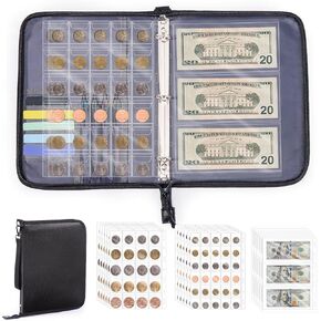 Fireproof Coin Collection Book Coin Holder, 300 Pockets Fireproof Coin Collection Book & 36 Paper Money Organizer Binder for Coin Collection Supplies,Coin Collector Gifts