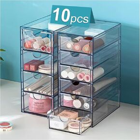 Acrylic Drawer Organizer with 10 Drawers, 2 Set Craft Organizers and Storage, Clear Storage Drawers, Desk Drawer Organizer for Vanity, Office Supplies, Jewelry, Pen