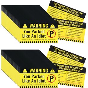 You Parked Like an Idiot Business Cards 100 Pieces Bad Parking Cards 3.5"x2" Funny Bad Parking Stickers with Multi Violation Reasons Car Accessories Business Cards for adults