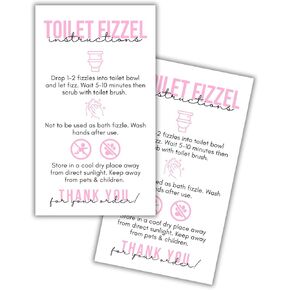 Toilet Fizzies Fizz Instruction Care Cards 50pk 2x3.5" Scented Aroma Home Room Spray Cleaning Tablets Drop Bowls Bombs Cleaning Powder Labels Fizzy