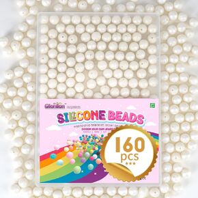 Gionlion 160PCS Silicone Beads for Keychain Making, 15mm Yellow Silicone Beads for Pens, Soft Rubber Round Beads for Keychain Wristlets, Loose Beads Crafts for Necklace Jewelry DIY