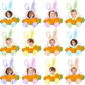 Fuutreo 48 Pcs Easter Bunny Cutout Cute Bunny Holding Carrot Face Paper Cutouts Decor Wall with 100 Pcs Glue Points Easter Bulletin Board Ornament for DIY Craft Photo Classroom Door Party Office