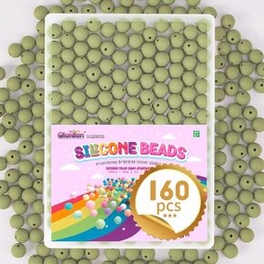 Gionlion 160pcs حبات السيليكون ، 33 لونًا سوار سوار من سيليكون سعة 15 مم ، حبات مستديرة مطاطية ناعمة لمعصم السلسلة المفتاحية ، حرف فضفاضة للحواهر المجوهرات القلادة DIY