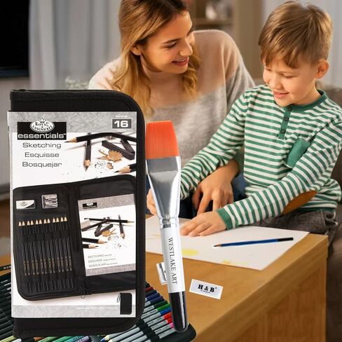 Graphite Pencils Set, Pencil Set for Sketching and Drawing | Bundle with Watercolor Paint Brush-Sketching Kit with Charcoal, Sharpener in Zippered Case (Pack of 2) in Saudi Arabia