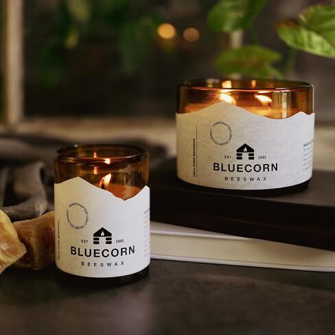 Bluecorn Beeswax 3-Wick Refill for Beeswax Candle in Recycled Blown Glass. 100% Pure Beeswax, Unscented Candle, 22oz in Kuwait