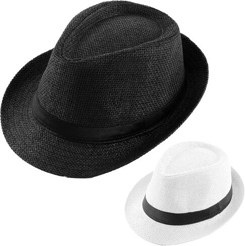 2 Pack Straw Fedora Hats for Men and Women, Short Brim Summer Beach hat, Trilby Panama Sun Hats. in Kuwait