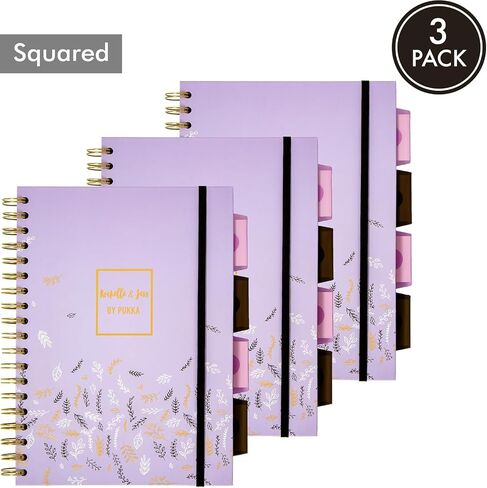 Pukka Pad 5 Subject Spiral Notebook 3-Pack - 200 Pages, 100 Sheets of 80GSM Paper with Repositionable Dividers & Perforated Edges for School & Office Planning & Organization - B5-7 X 10, Bloom in Kuwait