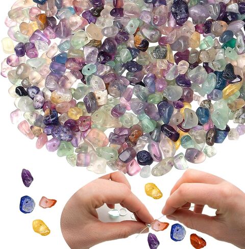 XIANNVXI Fluorite Crystal Beads for Jewelry Making 400 Pcs Natural Chip Stone Beads 5-8mm Beads for Bracelet Crafts Irregular Gemstones Loose Rocks Bead Hole Drilled DIY in Kuwait