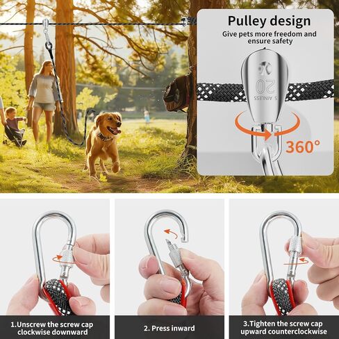 Dog Tie Out Cable for Camping - 50 Ft Dog Trolley System Runner Cable with 10FT Dog Run Leash,Reflective Dog Lead for Yard,Camping,Park,Outdoor Events for Small to Large Dogs up to 200Lbs in Saudi Arabia