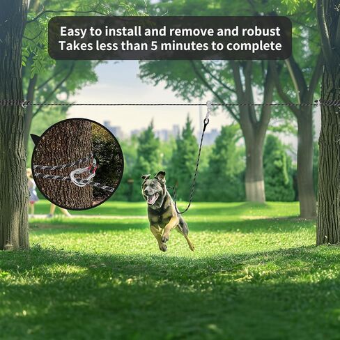 Dog Tie Out Cable for Camping - 50 Ft Dog Trolley System Runner Cable with 10FT Dog Run Leash,Reflective Dog Lead for Yard,Camping,Park,Outdoor Events for Small to Large Dogs up to 200Lbs in Saudi Arabia