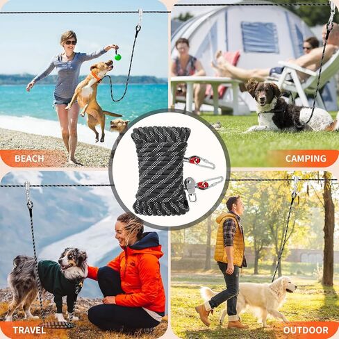 Dog Tie Out Cable for Camping - 50 Ft Dog Trolley System Runner Cable with 10FT Dog Run Leash,Reflective Dog Lead for Yard,Camping,Park,Outdoor Events for Small to Large Dogs up to 200Lbs in Saudi Arabia