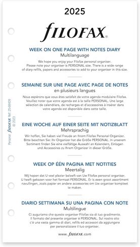 Filofax Calendar Diary Refill, Personal/Compact Size, Week on One Page with Notes, White Paper, Multilingual: Five Languages, 2025 (C68409-25) in Saudi Arabia
