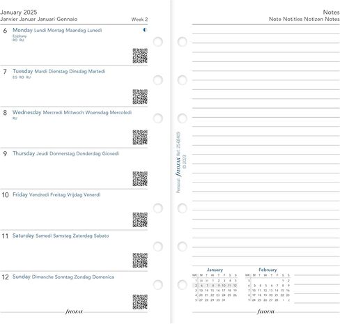Filofax Calendar Diary Refill, Personal/Compact Size, Week on One Page with Notes, White Paper, Multilingual: Five Languages, 2025 (C68409-25) in Saudi Arabia