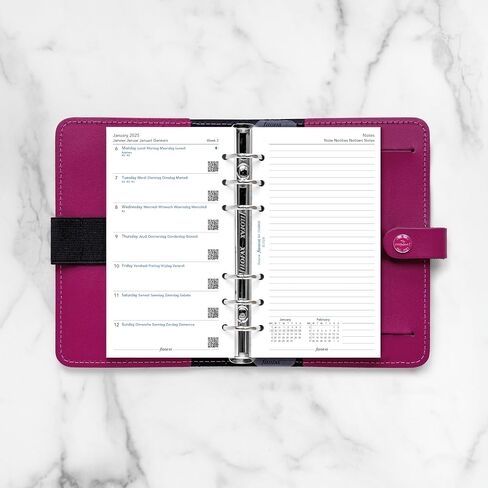 Filofax Calendar Diary Refill, Personal/Compact Size, Week on One Page with Notes, White Paper, Multilingual: Five Languages, 2025 (C68409-25) in Saudi Arabia
