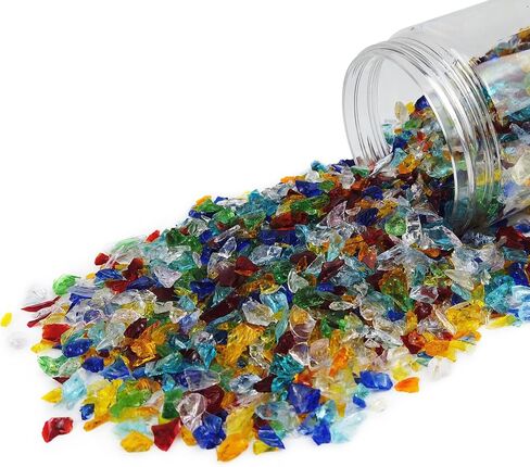 TWINKLING High Luster Crushed Glass, Broken Glass, Glass Gems Chips for Fire Pit DIY Resin Art Epoxy Crafts, Nail Art, Geode Painting, 6-9mm(370g/13oz.) (Mixted Color) in Saudi Arabia