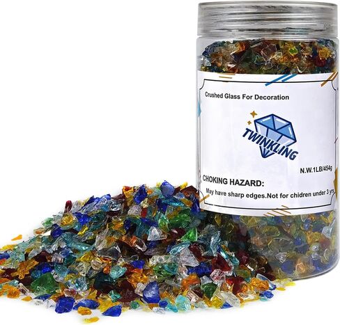 TWINKLING High Luster Crushed Glass, Broken Glass, Glass Gems Chips for Fire Pit DIY Resin Art Epoxy Crafts, Nail Art, Geode Painting, 6-9mm(370g/13oz.) (Mixted Color) in Saudi Arabia