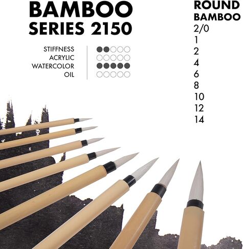 Princeton Artist Brush Co. Bamboo Series 2150 - Bamboo Painting Brush - مقبض قصير مقبض حجم فرشاة 8 - فرشاة الخط الطبيعية للألوان المائية والحبر - فرشاة حبر واحدة للطلاء السمي in Saudi Arabia