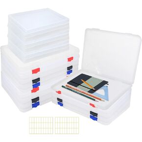 18 PCS Clear File Storage Box 9 PCS A4 و 9 PCS A5 Plastic Scrapbook Paper Process Process Process Propertor مع 2 صفائح ملصقات وثيقة للحالة منظمات الصور لمستلزمات Office Schools