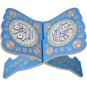 11.41x7.08in الكتب الخشبية الرف الخشبي قربان قربان القراءة من الكتاب المقدس حامل الصلاة الدينية معرض القراءة قف هدية مسلمة رائعة لقرار القرآن أو النص العربي (الأزرق)