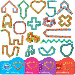 28 PCS Valentines Day Gifts for Kids - Wacky Tracks Fidget Toy Valentines Cards for Kids Finger Fidget Sensory Stress Relief Toy - Valentine Exchange Prizes for Girls Boys