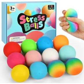 Stress Balls 12 Pack for Kids Adults, 2.5" XL Sensory Squishy Balls Bulk, Squeeze Large Fidget Balls for Anxiety and Stress Relief, Calm Down Item for Boys Girls Children with ADHD Autism