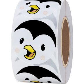 Hybsk Cute Penguin Happy Face Stickers Animal Stickers 1.5" Round Total 500 Labels Per Roll