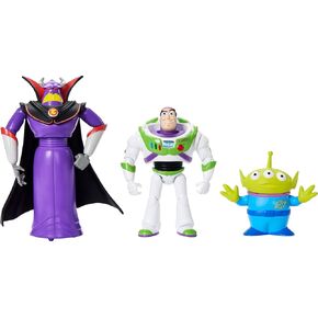 Mattel Disney Pixar Storytellers Story intergalactic 3 packs of Action Formures ، 4 بوصة Buzz Lightyear ، Zurg & Alien Poins