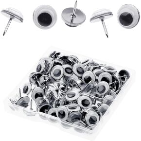 50 Pcs Black Thumb Tacks, Flat Thumb Tacks, Black Wiggle Googly Eye Push Pins, Creative Push Pins Tacks for Wall Corkboard Map Calendar Photo Home Office Craft Supplies