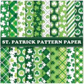 40 Sheets Green St. Patrick's Day Pattern Paper Shamrock Scrapbook Craft Paper 6 x 6 Inch