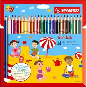 قلم الرصاص تلوين Stabilo - محفظة ثلاثية سميكة من 24 ألوانًا متنوعة + شرح