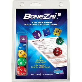 Bone-Zai-5 The exciting, Next-Level, high-Scoring Dice Game Filled with Risk and Reward. 1 or More Players. Age 12 and up.