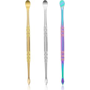 3Pcs Wax Carving Tools Stainless Steel, Double-Ended Sculpting Spoon Tools, 4.8'' Wax Rig Tool Set, Carving Wax Tool Kit for Clay Pottery Detailing Modeling (Rainbow Silver Gold)