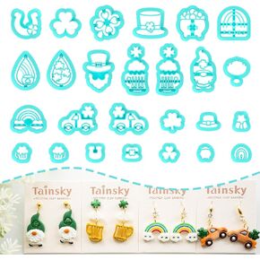 TAINSKY St. Patrick's Day Polymer Clay Cutters, Guinness Clay Cutters for Polymer Clay Jewelry, 26 Shapes St. Pat's Day Clay Earring Cutters, The Day of The Shamrock Earrings Clay Cutters