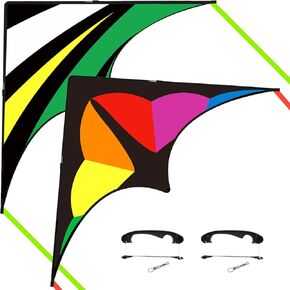 Large Beach Delta Kite for Adults and Kids Ages 4-8 & 8-12, Extremely Easy to Fly for Beginners(60X30''), Single Line Kite,Comes with 300 FT String Kite Handle.(Rainbow+Blackgreen)