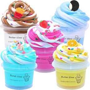 5 Pack Butter Slime,Pink Strawberry, Blue Ice Cream,Two-Toned Colorful Slime,Super Soft and Non-Sticky,Birthday Gifts for Kids,Party Favor for Girls & Boys.Valentine's Day Party Supplies