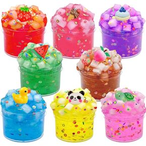 Slime Kit for Girls Ages 8-12,8pack Jelly Cube Slime,Party Favors for Kids, Non Sticky,Safe for Girls and Boys Classroom Reward,Stress Relief Toy, Party Supplies