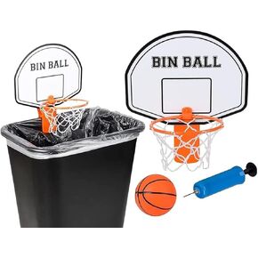 Clip-On Trash Can Basketball Set (Includes Clip-On Hoop, Inflatable Mini Basketball and a Hand Pump) Office Work Home Kids Fun Game