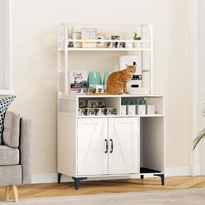 Cat Litter Box Enclosure with Shelf Storage, Hidden Litter Box Furniture, Large Hidden Cat Litter Box Enclosure Furniture, Wood Cat Washroom Storage, Indoor Cat House Furniture,White
