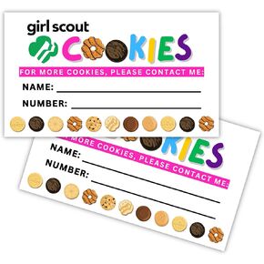 Scout Cookie Reorder Business Card 50 pk 2 x 3.5" for Cookie Selling Season Girl Troop Leaders Hang on Neighbors Door to Door Girl Sales