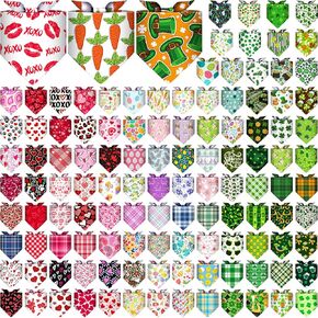 120 Pieces Easter Dog Bandanas Bulk Washable Triangle Bibs Adjustable Scarf for Small Medium Large Dogs Cats Pet Holiday Accessories