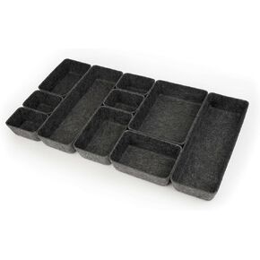 Three by Three Seattle Felt·Like·It! Felt Bins for Office, Crafts, Classroom, Living Room, Bedroom: Charcoal, Set of 10